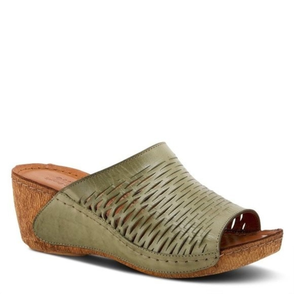 Spring Step Women's Sandal Size 39 CUNACENA Slip On Leather Wedge Sandals Green